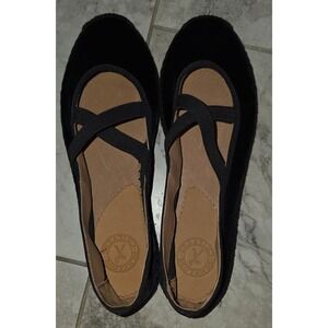 Penelope Chilvers Black Velvet Espadrille Ballet Flats Criss Cross Straps
